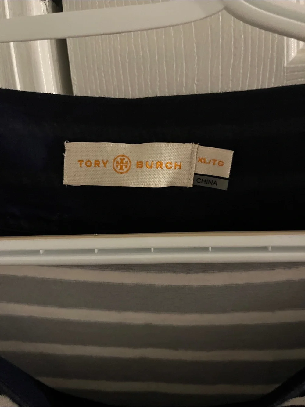 Tory Burch navy and white striped casual dress. Size XL
